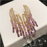 Elegant Zircon Tassel Earrings, S925 Silver, Women's Jewelry