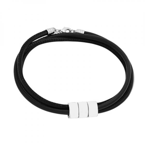 Personalized Name Stainless Steel Leather Bracelet for Men