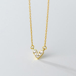 925 Silver Zircon Heart Pendant Choker Necklace Women Jewelry