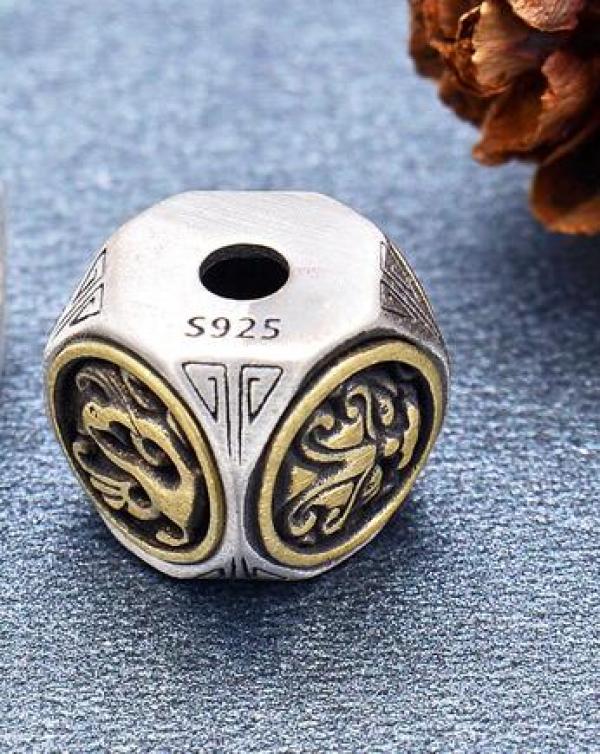 925 Silver Chinese Mythic Beasts Bead Good Luck Loose Beads DIY