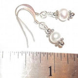 Petite Freshwater Pearl Silver Flower Dangle Earrings