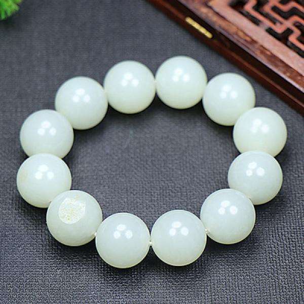 Zheru Hetian Jade Round Bead Bracelet