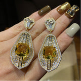 Yellow Diamond Wheat Earrings Square Crystal