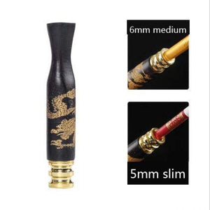 Ebony Carving Dragon Smoke Pipe Bit Straight Filter Wooden Tobacco Holder