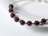 Silver Garnet Stone Beads Bangle Bracelet
