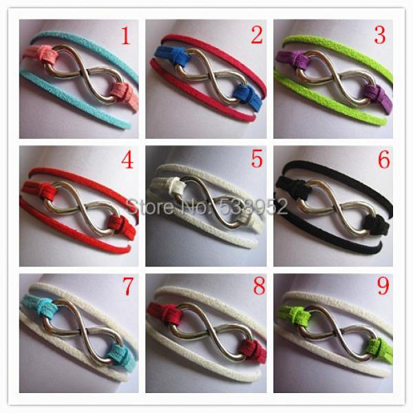 20pcs Infinity Leather Bracelets Ancient Silver Mix Colors