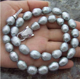 Elegant 10-11mm S. Sea Silver Grey Pearl Necklace 18 in