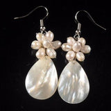Freshwater Pearl Shell Flower Dangle Silver Earrings