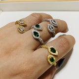 Women's Green Water Drop Full Finger Cubic Zircon Ring