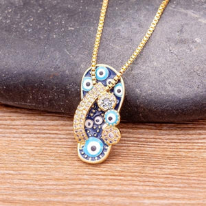 Enamel Slipper Pendant Evil Eye Necklace CZ Chain Plated Party Jewelry Gift