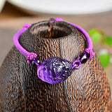 Hand Woven Purple Crystal Bracelet Three Legs Toad Amulet Jewelry