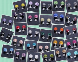 10mm Disco Ball Bead Mixed Multicolor Crystal Stud Earrings (20 Pairs)