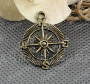 100 pcs/lot Antique Bronze Compass Charms Pendants