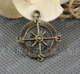 100 pcs/lot Antique Bronze Compass Charms Pendants