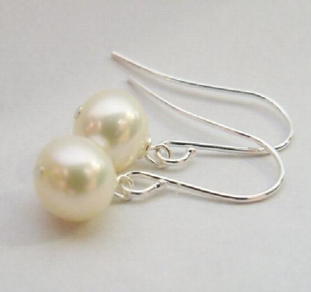 Peacock Round Freshwater Pearl Drop Earrings S925 Silver Hook