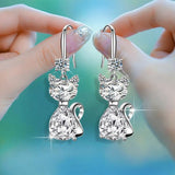Silver Cat Drop Earrings for Women Girl