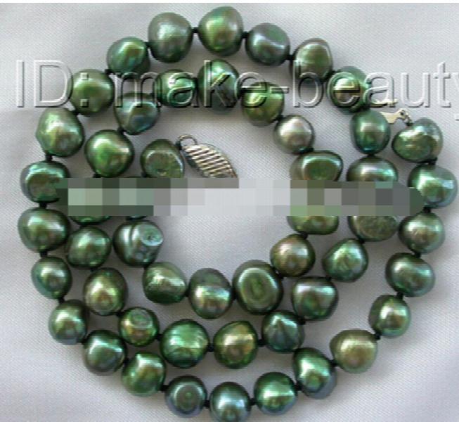 Baroque Green Freshwater Pearl Necklace, 8-9mm