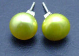 Qingmos Light Green Pearl Earrings 7-8mm Sterling Silver Stud Fine Jewelry