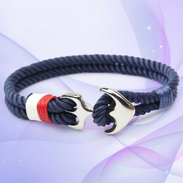 Nautical Steel Rope Bracelet with Anchor Hook Pendant