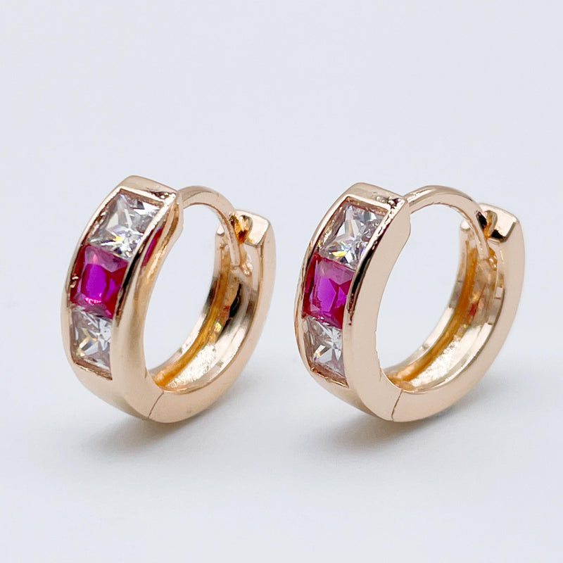 Circle Round Women Fine Jewelry 585 Rose Red Zircon Earrings