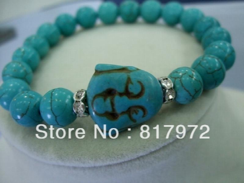 5pcs Howlite 10mm Bead Buddha Head Crystal Ball Bangle Bracelet