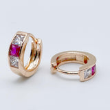 Circle Round Women Fine Jewelry 585 Rose Red Zircon Earrings