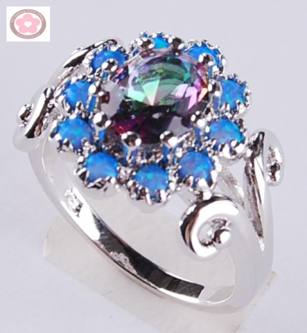 Flower Opal & Rainbow Crystal Wedding Ring