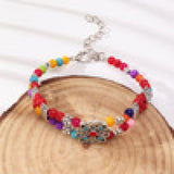 Retro Boho Flower Pine Stone Charm Bangle Bracelet