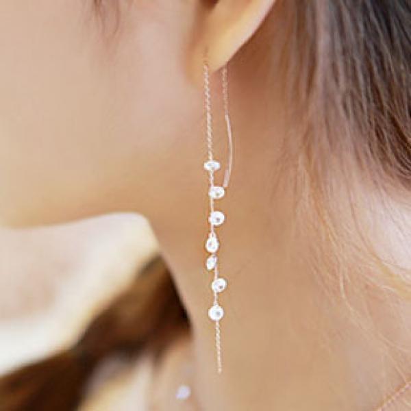 925 Silver Long zircon Stud Earrings For Women Lady Jewelry
