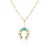 Vintage Pearl Horseshoe Pendant Necklace for Women, Gold Alloy Pendant