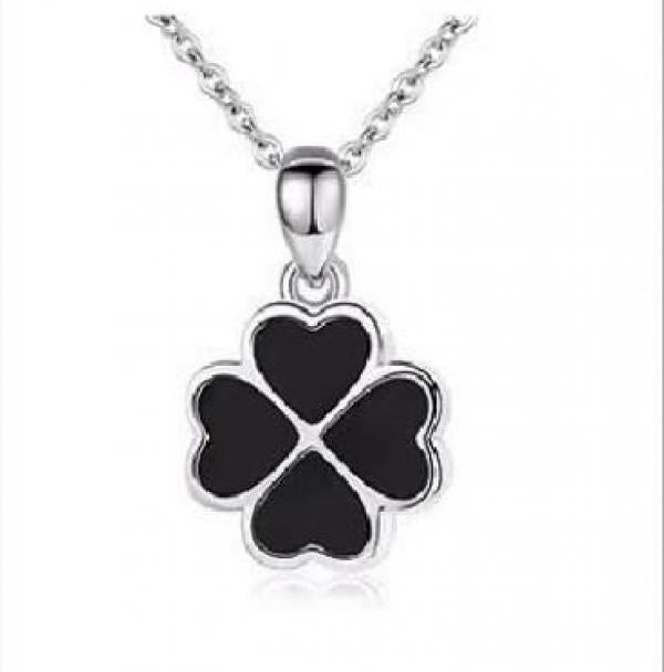 Girls Red Green Clover Pendant Necklace Women Silver 925 Clavicle Necklace Gift