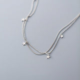 S925 Sterling Silver Star Pendant Double Chain Necklace Women Jewelry