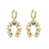 HECHENG Pearl Earring, Horseshoe Pendant Colorful Earrings for Women