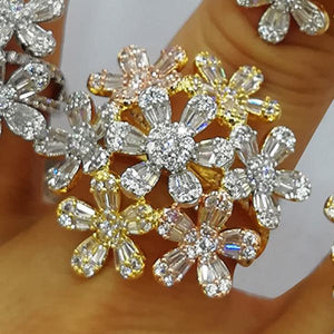 LUXUYR Flower Cluster Statement Rings for Women