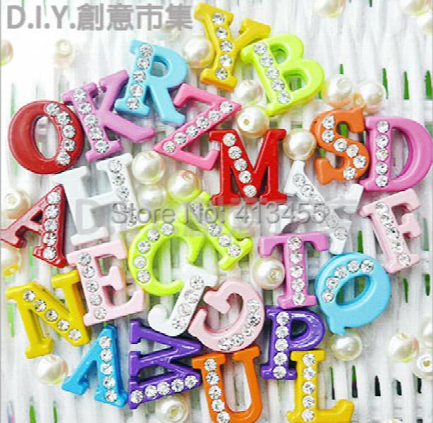 130pcs 8mm A-Z Half Rhinestone Slide Letter Charms DIY Alphabet