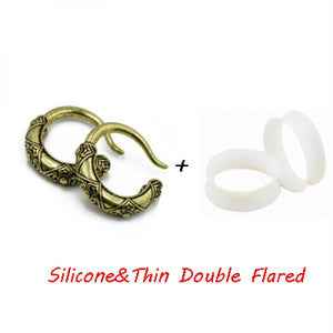 Tribal Brass Earrings Hoop & Silicone Double Flared Ear Taper Plug