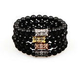Men Copper Pave Cubic Zircon Matte Stone Bead Strand Bracelet