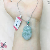 Burmese Jade Zodiac Tiger Pendant w/ Sterling Silver Necklace