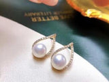 10-12mm Japanese AKoya Pink Pearl Water Drop Earrings