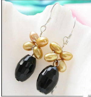AAA+ 7mm Golden Rice Pearl Agate 925 Silver Earrings