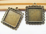 50pcs Lace Border Pendant Setting, 20mm Cabochon, Antique Silver/Bronze