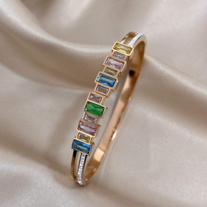 Multicolor Rhinestone Zircon Bangle Bracelet Women Waterproof Jewelry