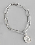 F.I.N.S Silver 925 Link Chain Bracelet Golden Portrait Coin Pendant