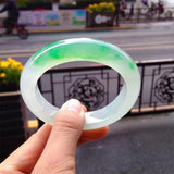Zheru Jewelry Natural Burmese Jadeite 54mm-64mm Light Two-Color Bracelet