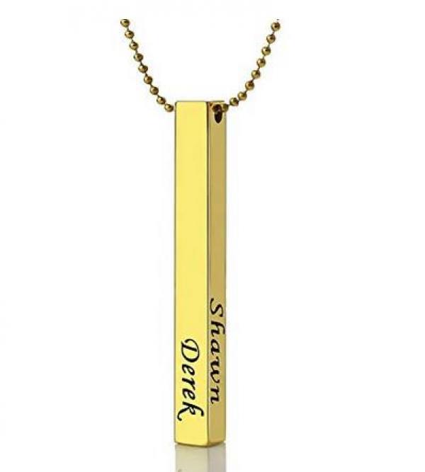 Personalized Stainless Steel Bar Pendant Necklace Engrave 1-4 Names