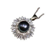 925 Silver Pink Pearl Freshwater Pendant Zircon Crystal Gem Jewelry
