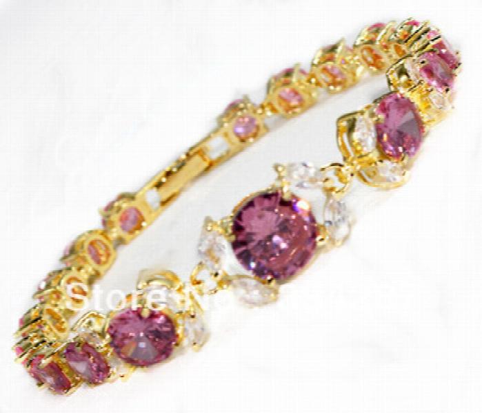 Charm Pink Green CZ Bead Bracelet