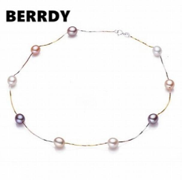 925 Silver Pearl Necklace, 8-9mm Big Natural Pearl Charm Lady