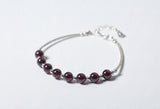 Silver Garnet Stone Beads Bangle Bracelet