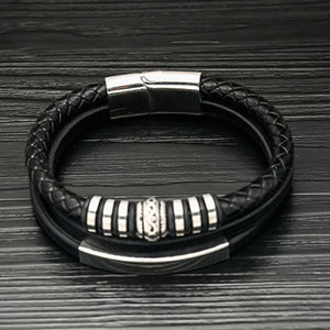 Stainless Steel Magnetic Buckle Leather Couple Bracelet